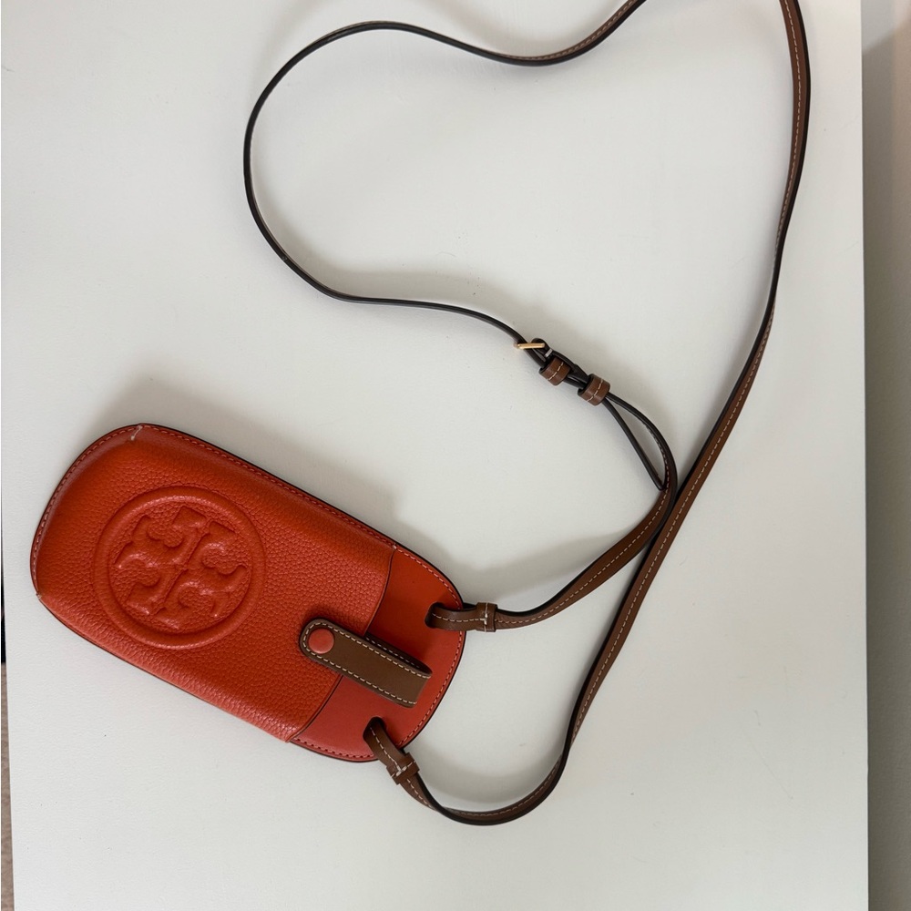 Tory Burch adjustable Orange Crossbody Phone Bag with card slots